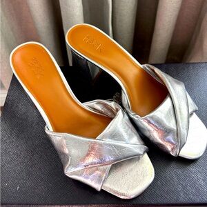 Metallic leather heeled sandal